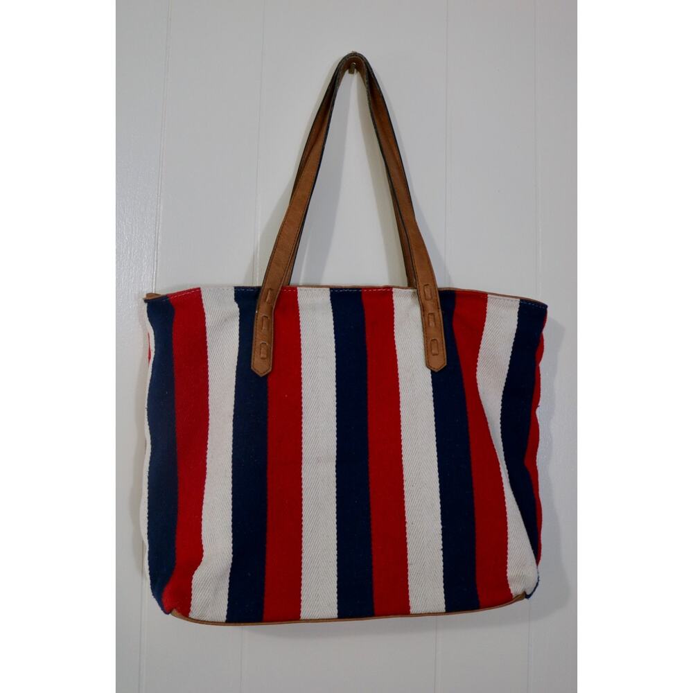 BUENO Red White Blue Leather Tote Bag Purse - Picture 2 of 10
